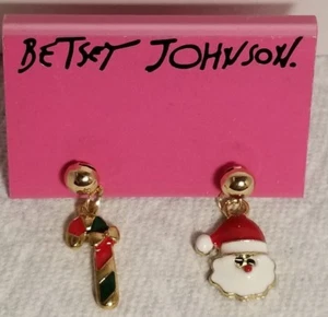 Betsey Johnson Candy Cane/Santa Earrings - NEW - Picture 1 of 3