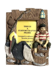 Vintage 1997 Fisherman & Pelican Fishing on the Dock Resin 3D Picture Frame - Picture 1 of 9