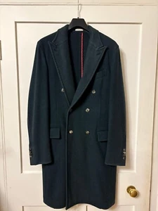 Boglioli Mens Double Breasted Green/Navy Wool Overcoat Coat XL 54 Reg. Slim. - Picture 1 of 13