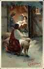 Christmas Shepherd Watches Mary Joseph Baby Jesus c1910 Vintage Postcard
