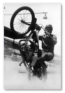 Motorcycle Wheelie Vintage Photo Poster Print, Black White Wall Art Home Decor - Picture 1 of 2