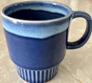 Glasierte Keramik Kaffeebecher Vintage 70er Jahre blau Tropf - Bild 1 von 5