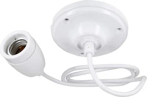 Lámpara colgante de porcelana E27, cable textil, esmalte blanco - Imagen 1 de 5