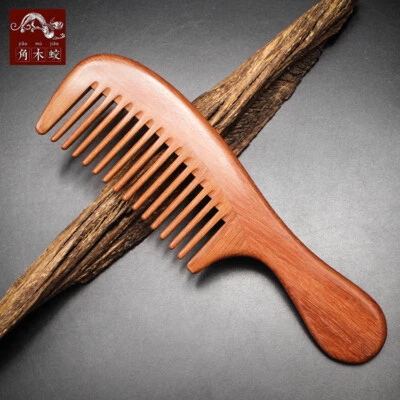 Sandália vermelha madeira pente de cabelo dentes largos escova de massagem para cuidados com os cabelos - Imagem 1 de 4