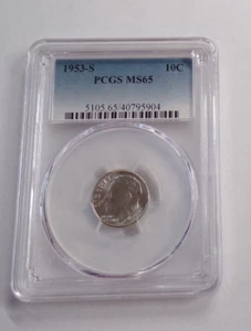 1953-S Roosevelt Silver Dime Uncirculated Lot MS65 Uncirculated 10c - Picture 1 of 2