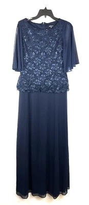Onyx Nite Women’s Navy Blue Short Sleeve Gown Size 6 - Image 1 of 4