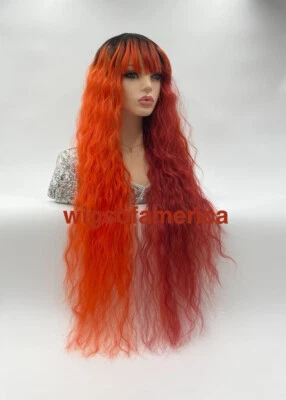 Peluca naranja Ombré con flequillo 32 pulgadas de largo calor OK Foto 1 de 4