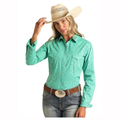 Camisa a Presión Occidental RWN2S03816 Panhandle Roughstock Para Mujer Manga Larga Turquesa Foto 1 de 2