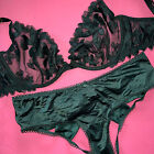 Victoria's Secret Unlined 34C,34Dd Bra Set M Panty Emerald Green Floral Applique