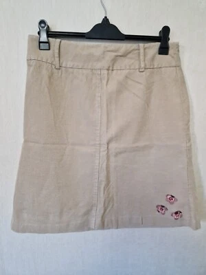Dash Basic Knee-length Corduroy Skirt. Size 12. Beige. Embroidered Flowers.  VGC - Image 1 of 4