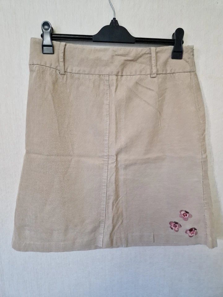 Dash Basic Knee-length Corduroy Skirt. Size 12. Beige. Embroidered Flowers.  VGC - Image 1 of 4