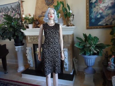 Lanvin Tan- Black Lurex Animal Pattern Knit Shift Dress Size M - Image 1 of 4