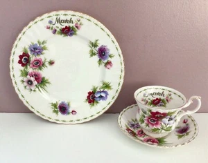 Royal Albert Flower of the Month MARCH Anemones Dessert Plate, Cup & Saucer VTG - Picture 1 of 16