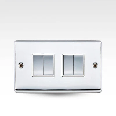 Arlec Metal Screw 10A 4 Gang 2 Way Switch Silver 4 Switches Polished Chrome - Image 1 of 4
