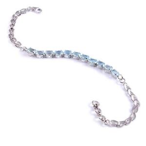 Natural Blue Topaz Bracelet 4x6 mm Oval Link Bracelet 7 Ct Blue Topaz Bracelet