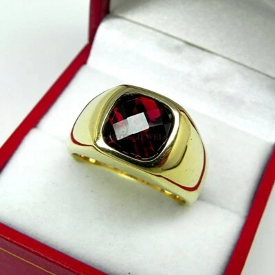 Anillo para hombre de plata de ley 925 chapado en oro con piedras preciosas de granate natural #5369 Foto 1 de 3
