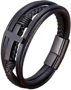 Brazalete de Moda para Hombre Mujer Joyería de Acero Inoxidable Pulsera de Cuero - Picture 1 of 9