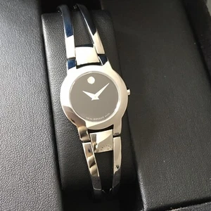 Ladies Movado Watch AMAROSA Swiss Quartz Steel Black Dial Genuine Boxed - Picture 1 of 9