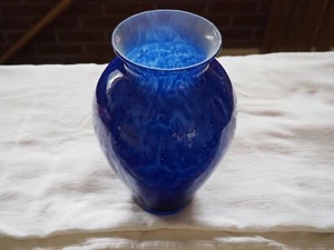 Murano / Murano Style Hand Blown Cased Glass Vase Cobalt Blue White Swirls 10" - Picture 1 of 7
