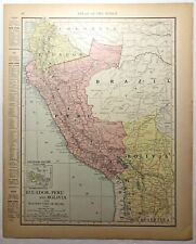 1912 Vintage ECUADOR, PERU & BOLIVIA Atlas Map Old Rand McNally Imperial Atlas
