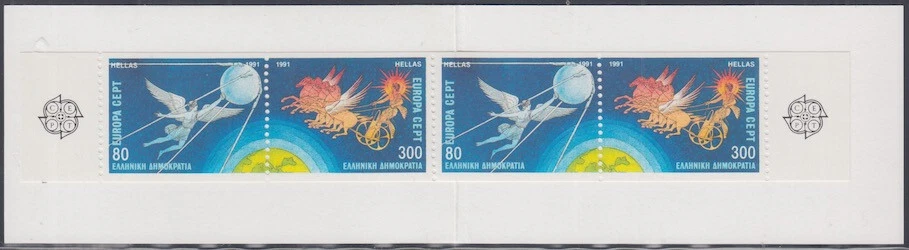 GREECE Sc #1716d CPL MNH COIL BOOKLET of 4 - 1991 EUROPA, SPACE - Image 1 of 1