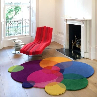 Modern Abstract Irregular Shape Round Rug Unique Art Bubble Pattern Wool Rug - Image 1 of 4