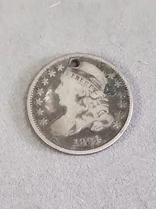 Capped Liberty Bust Type Dime 1834 Holed - Picture 1 of 4