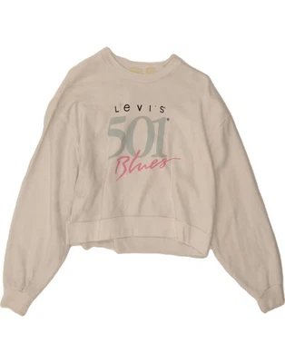 LEVI'S Mujer Gran Tamaño Corto Gráfico Sudadera Jersey Reino Unido 14 Mediano Blanco LH03 Foto 1 de 3