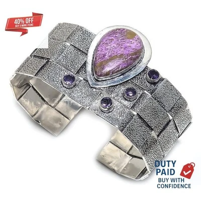 Cyber Monday Sale Genuine Purpurite Amethyst Elegant Unique Cuff Sterling Silver - Image 1 of 4