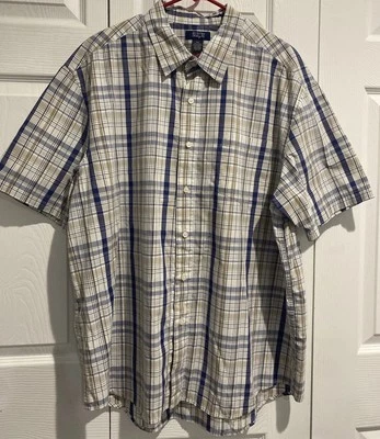 AUSTIN Men’s Shirt XXL Short Sleeve Button Front Green, Black & White Plaid - Image 1 of 4