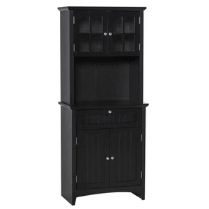 HOMCOM Black Kitchen Buffet Pantry Hutch with Framed Glass Door and Drawer - Picture 1 of 8