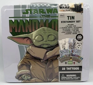 Star Wars The Mandalorian Stationary Set In Tin Carry Case 200 Pieces 22 Tattoos - Picture 1 of 4