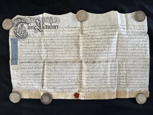 1715 Antique Vellum Document Indenture Reign GEORGE I GREAT BRITAIN Signed - Picture 1 of 10