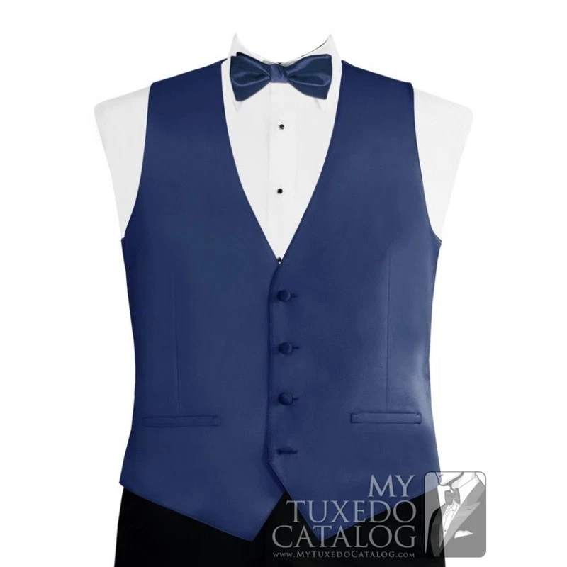 Modern Solid Twill Tuxedo Vest and Bow Tie in Shades of Blue - Image 1 of 1