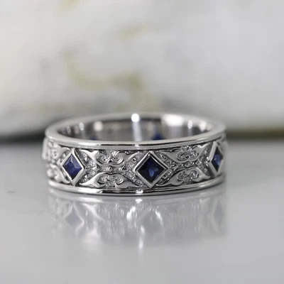 Anillo único para hombre celta zafiro azul corte princesa para él Foto 1 de 4