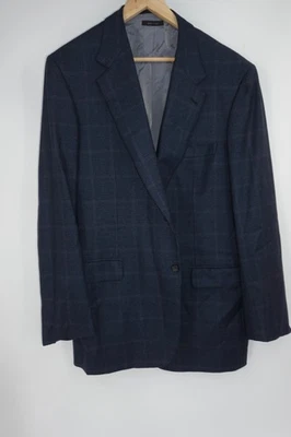 Brioni Blazer 运动外套男式 46L 海军蓝格子 Super 150s 羊毛意大利制造 — 第 1/4 张图片