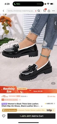 Mocasines rojos de suela gruesa para mujer, zapatos planos con decoración de lazo, zapatos de cuero negro, retro Foto 1 de 3