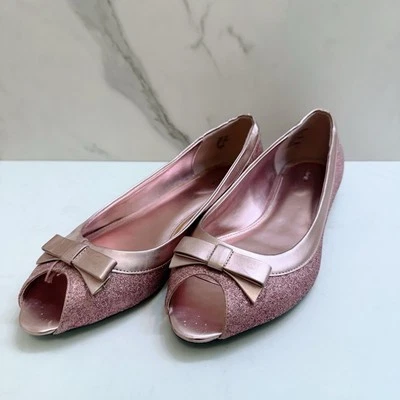 Fioni Women’s Size 9.5 Metallic Glitter Pink Sparkle Flats with Bows Shoe - Image 1 of 4