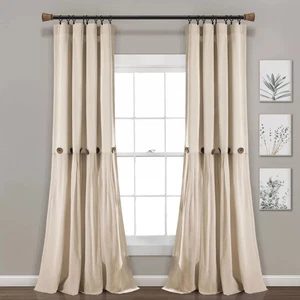 108"x40" Farmhouse Linen Button Light Filtering Window Curtain Panel Dark - Picture 1 of 5