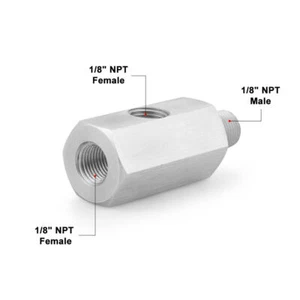 1/8" NPT Female Oil Pressure Sensor Tee to 1/8 NPT Male Adapter Supply Feed Line - Picture 1 of 6