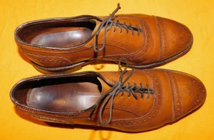 ZAPATOS OXFORD ALLEN EDMONDS STRAND CUERO MARRÓN CLARO BROGUE PUNTERA TALLA 8.5E. - Imagen 1 de 10