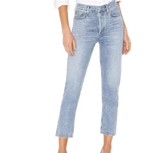 AGOLDE Jeans Women's 31 Blue Riley High Rise Straight Crop Blur Button Fly - Picture 1 of 10
