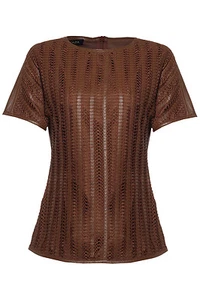 SZ 42 ESCADA Garnet Red Unique Leather Cotton Top Blouse NWT $1775 - Picture 1 of 9