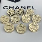 10 CHANEL BUTTONS CC LOGO ROUND GOLD METAL 20MM VINTAGE