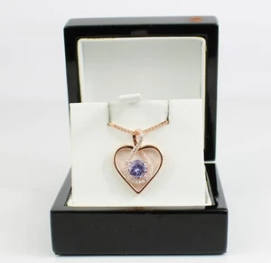 ROSE GOLD FINISH Purple Amethyst Heart Cut Infinity Swirl CD Necklace - Picture 1 of 4