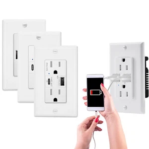 Typ C USB Ladegerät Steckdose 15 Amp Duplex manipulationssicher Buchse mit Platte - Bild 1 von 46