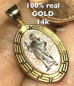GOLd St san Jude Saint Juda Pendant 14k Tadeo solid Charm Oval necklace 1.05” - Picture 1 of 12