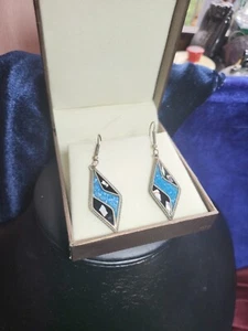 Alpaca Mexico Silver Statement inlaid Abalone Drop earrings - Picture 1 of 9