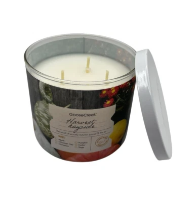 Goose Creek HARVEST HAYRIDE Lg 3芯香氛蜡烛14.5盎司木质秋季香料 — 第 1/4 张图片