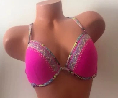 Victoria's Secret Fabulous Bikini Top Rosa Lentejuelas Tirantes Natación 32B Playa Nuevo con Etiquetas Foto 1 de 4
